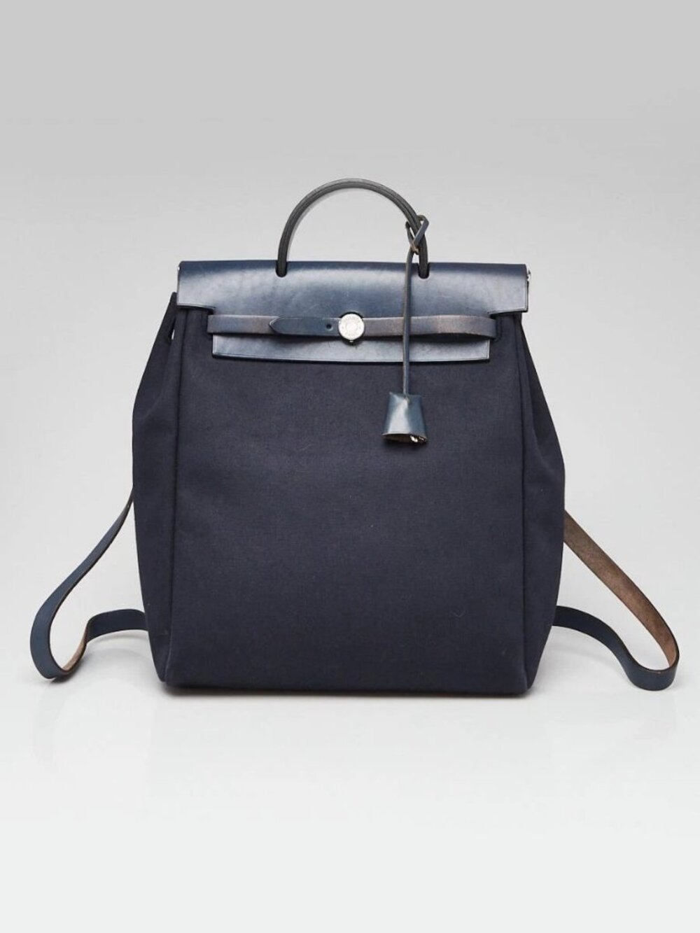 Hermes 30cm Navy Bleu Canvas/Vache Calfskin Leather Herbag PM 2-in-1 Backpack...